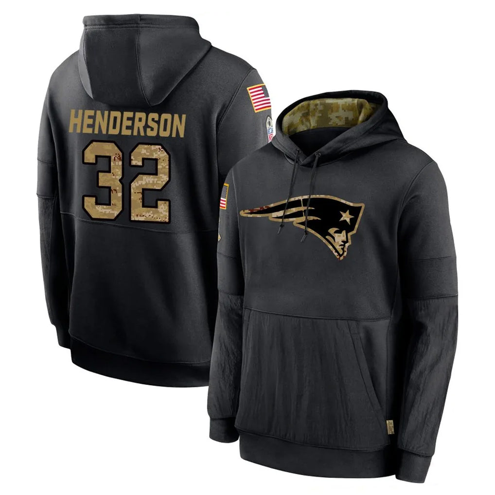 Punc NE.Patriots #32 TreVeyon Henderson Player Black Salute to Service Hoodies Limited Game Stitched Jerseys