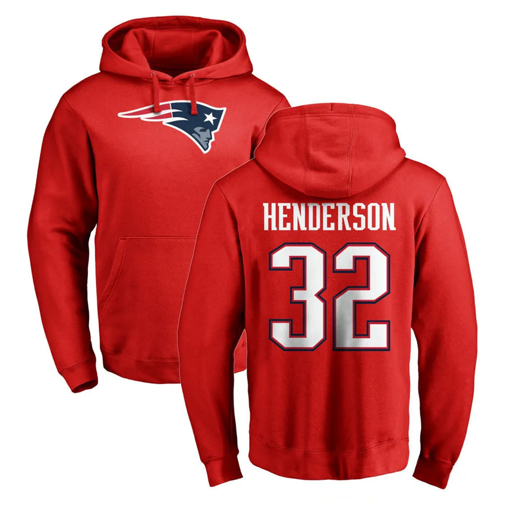 Punc NE.Patriots #32 TreVeyon Henderson Player Red LOGO Pullover Hoodies Home Game Stitched Jerseys