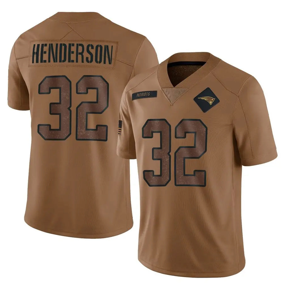 Punc NE.Patriots #32 TreVeyon Henderson Player Salute To Service Limited Brown Stitched Jerseys