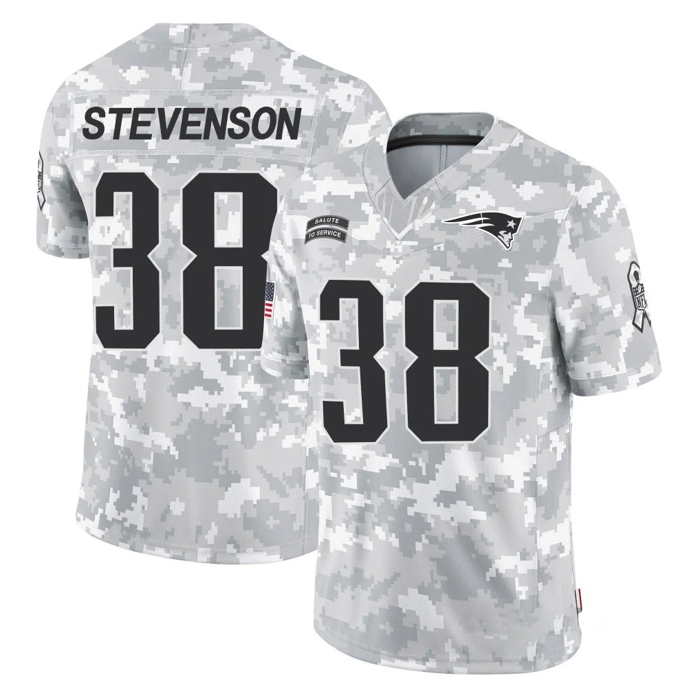 Punc NE.Patriots #38 Rhamondre Stevenson Player Arctic Camo Salute To Service Limited Game Stitched Jerseys