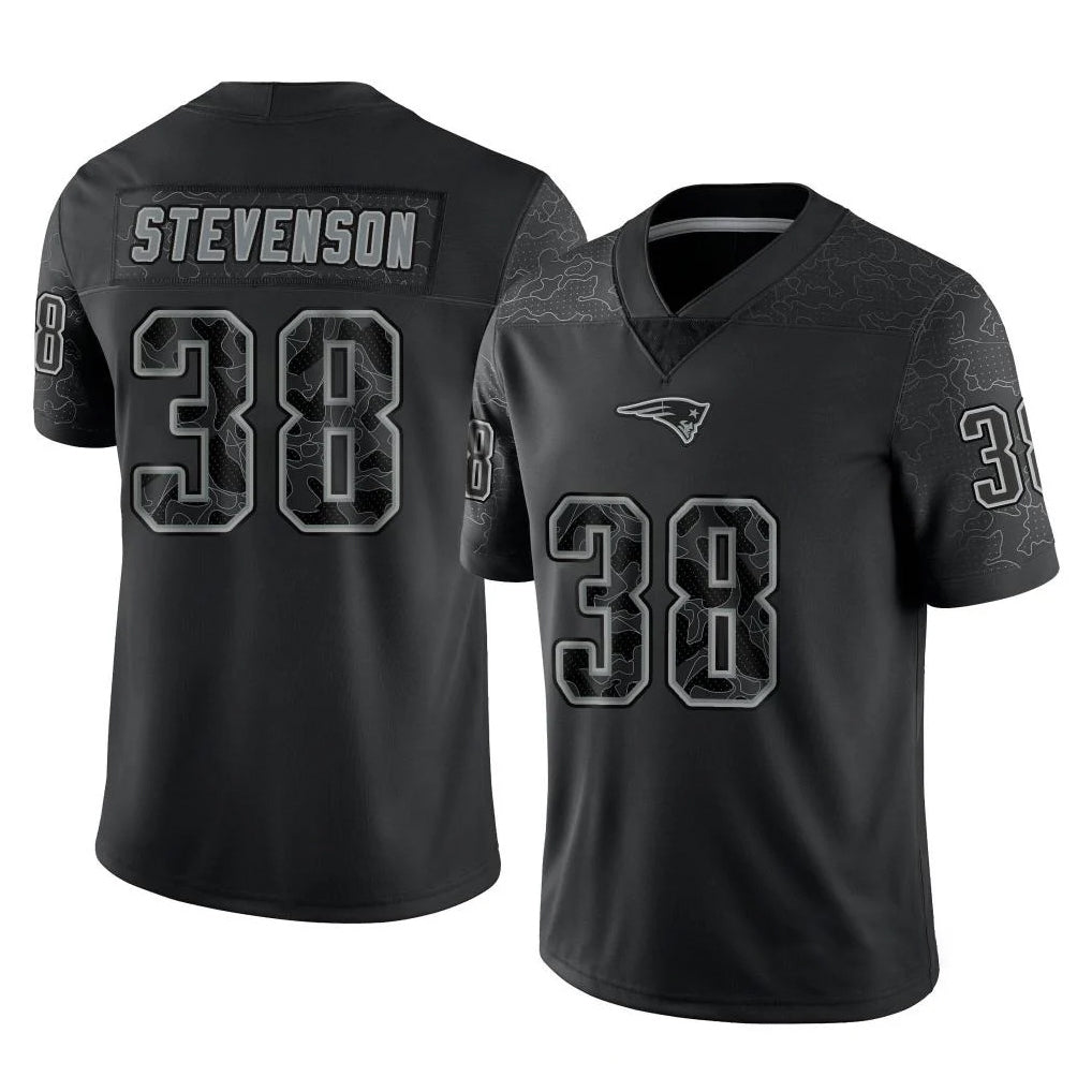 Punc NE.Patriots #38 Rhamondre Stevenson Player Black Reflective LImited Home Game Stitched Jerseys