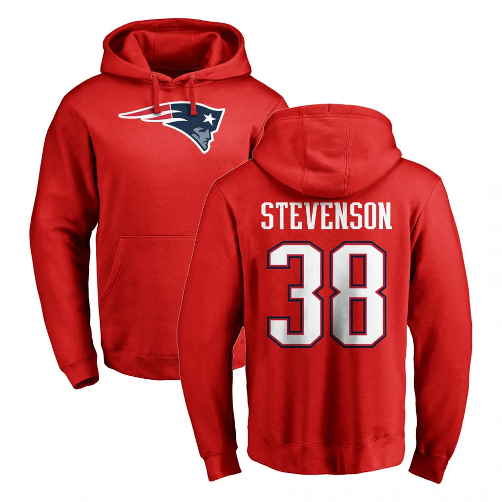 Punc NE.Patriots #38 Rhamondre Stevenson Player Red LOGO Pullover Hoodies Home Game Stitched Jerseys