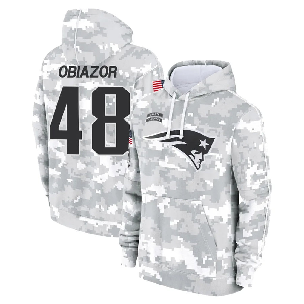 Punc NE.Patriots #48 Namdi Obiazor Player Arctic Camo Salute to Service Pullover Hoodies Limited Game Stitched Jerseys