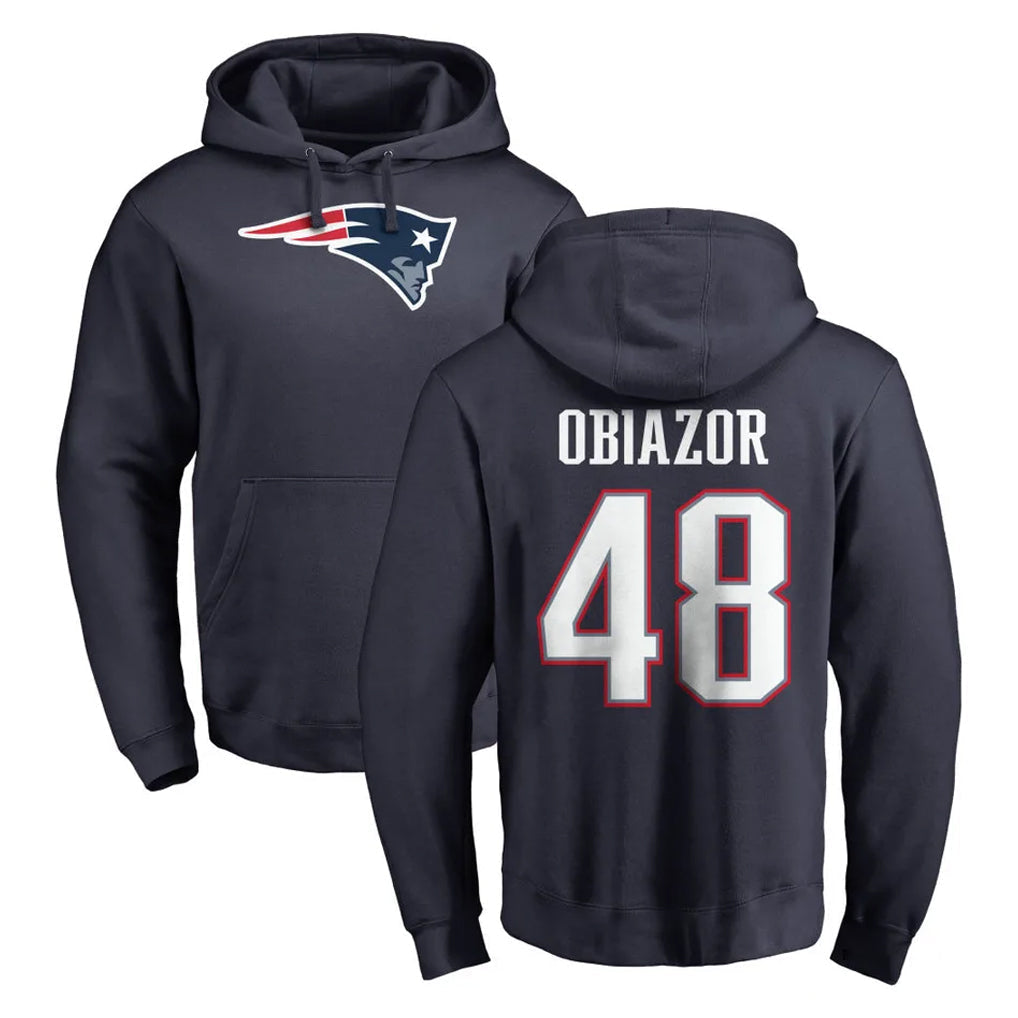 Punc NE.Patriots #48 Namdi Obiazor Player Navy LOGO Pullover Hoodies Home Game Stitched Jerseys