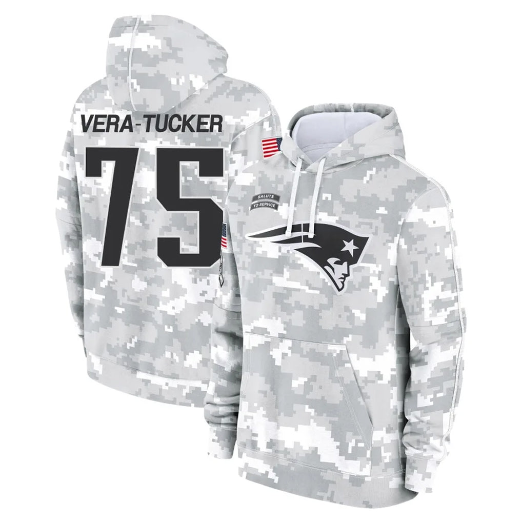Punc NE.Patriots #75 Alijah Vera-Tucker Player Arctic Camo Salute to Service Pullover Hoodies Limited Game Stitched Jerseys
