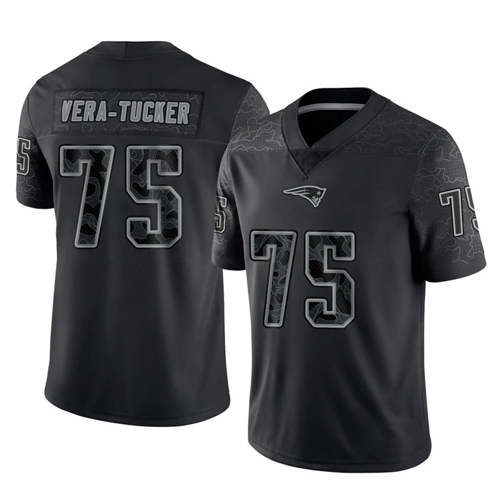 Punc NE.Patriots #75 Alijah Vera-Tucker Player Black Reflective LImited Home Game Stitched Jerseys