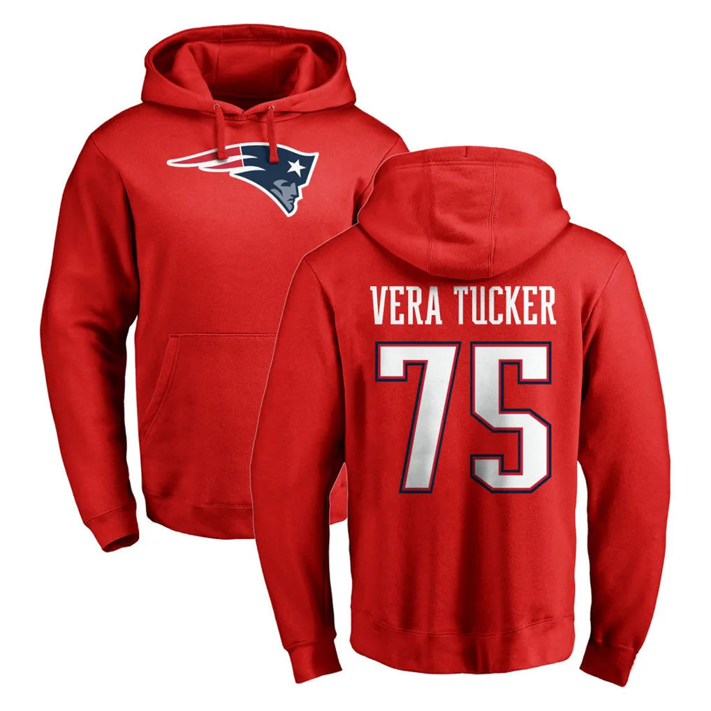 Punc NE.Patriots #75 Alijah Vera-Tucker Player Red LOGO Pullover Hoodies Home Game Stitched Jerseys