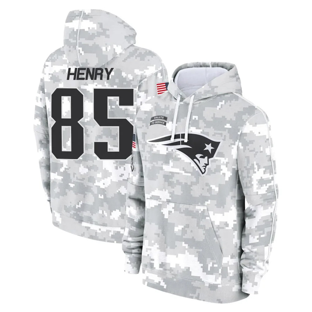Punc NE.Patriots #85 Hunter Henry Player Arctic Camo Salute to Service Pullover Hoodies Limited Game Stitched Jerseys