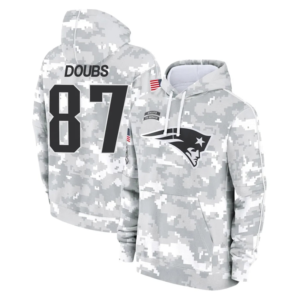 Punc NE.Patriots #87 Romeo Doubs Player Arctic Camo Salute to Service Pullover Hoodies Limited Game Stitched Jerseys