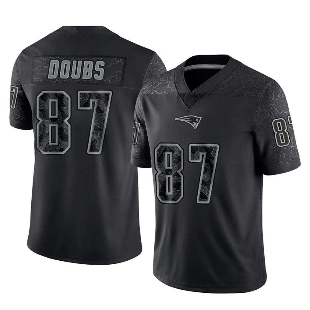 Punc NE.Patriots #87 Romeo Doubs Player Black Reflective LImited Home Game Stitched Jerseys