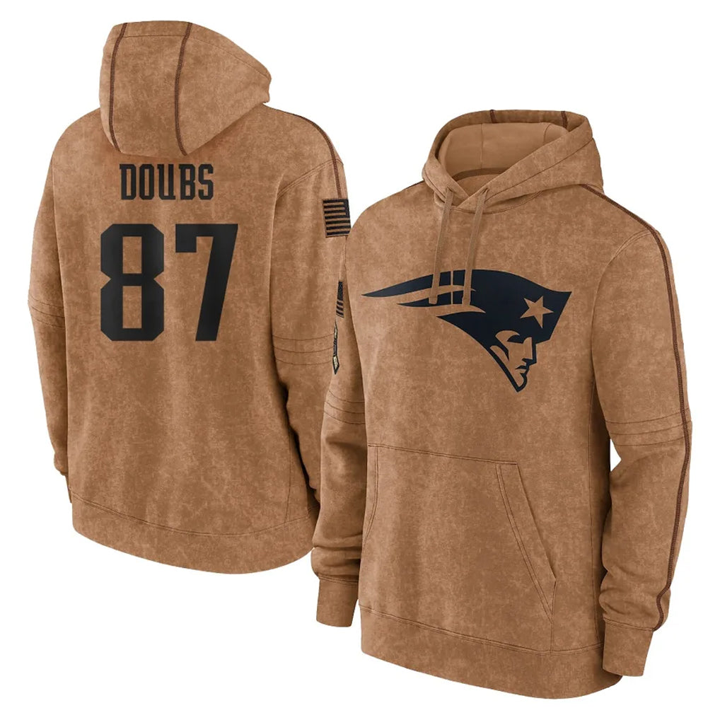 Punc NE.Patriots #87 Romeo Doubs Player Brown Salute to Service Pullover Hoodies Limited Game Stitched Jerseys