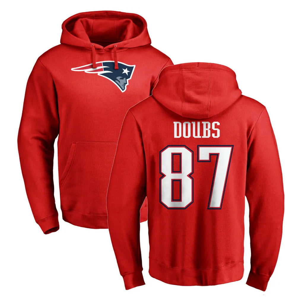 Punc NE.Patriots #87 Romeo Doubs Player Red LOGO Pullover Hoodies Home Game Stitched Jerseys