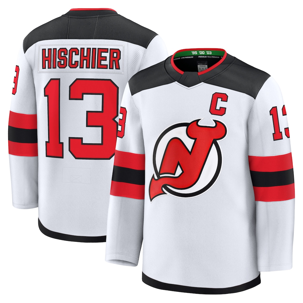 Punc N.Jersey Devils #13 Nico Hischier White Away Premium Jerseys