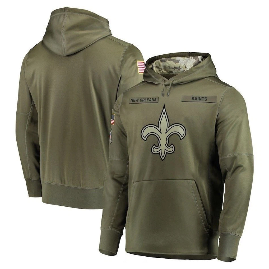 Punc NO.Saints Olive Salute to Service Pullover Hoodies Home Game Blank Player Stitched Jerseys