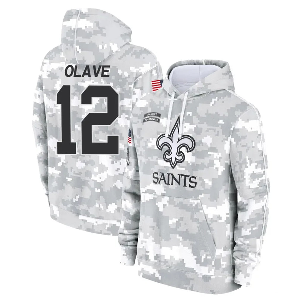 Punc NO.Saints #12 Chris Olave Player Arctic Camo Salute to Service Pullover Hoodies Limited Game Stitched Jerseys