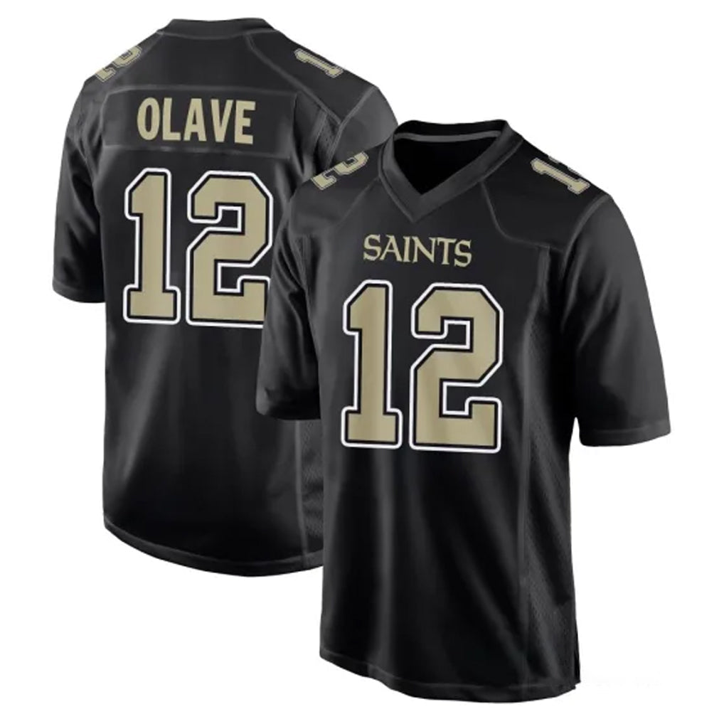 Punc NO.Saints #12 Chris Olave Player Black Carbon Fashion Home Game Stitched Jerseys
