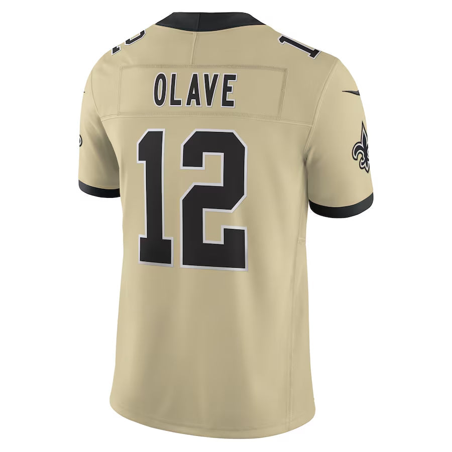 Punc NO.Saints #12 Chris Olave Player Gold Alternate Vapor F.U.S.E. Limited Stitched Jerseys