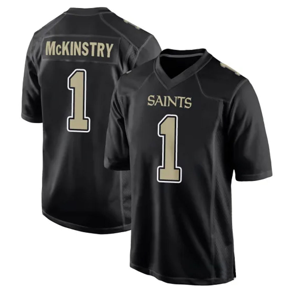 Punc NO.Saints #1 Kool-Aid McKinstry Player Black Carbon Fashion Home Game Stitched Jerseys
