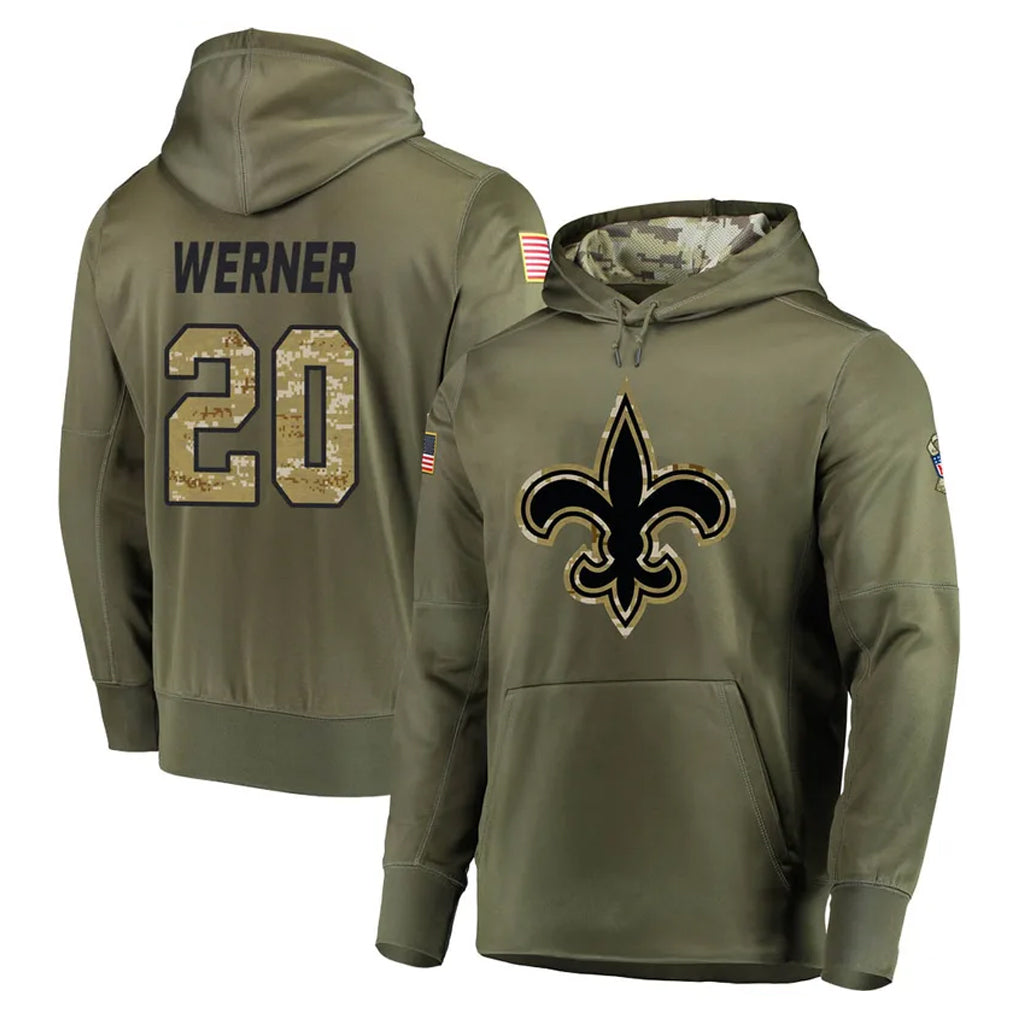 Punc NO.Saints #20 Pete Werner Player Olive Salute to Service Pullover Hoodies Home Game Stitched Jerseys