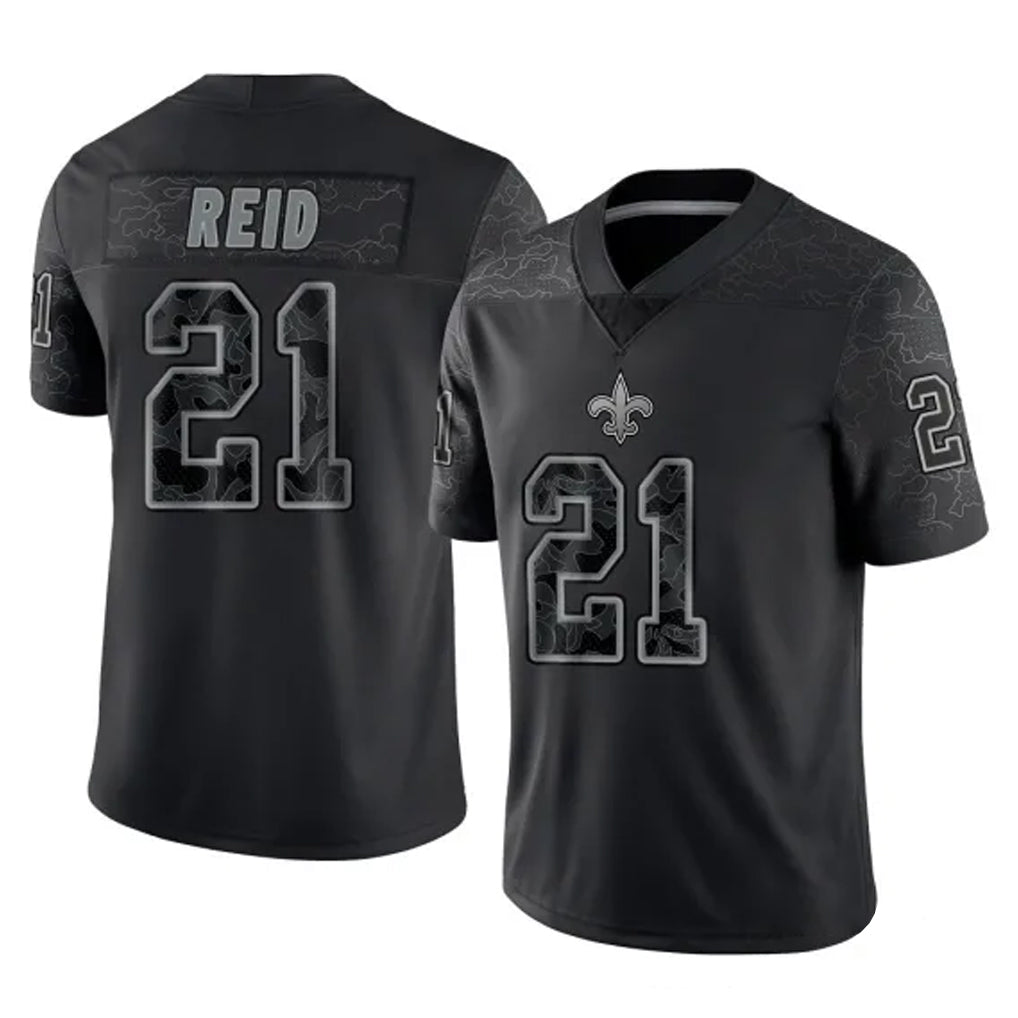 Punc NO.Saints #21 Justin Reid Player Black Limited Reflective Home Game Stitched Jerseys