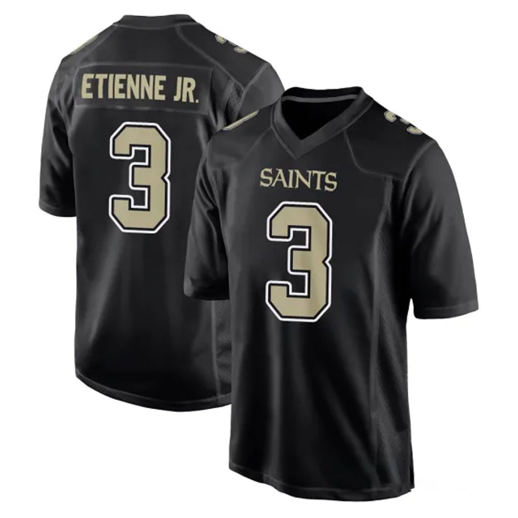 Punc NO.Saints #3 Travis Etienne Jr. Player Black Carbon Fashion Home Game Stitched Jerseys