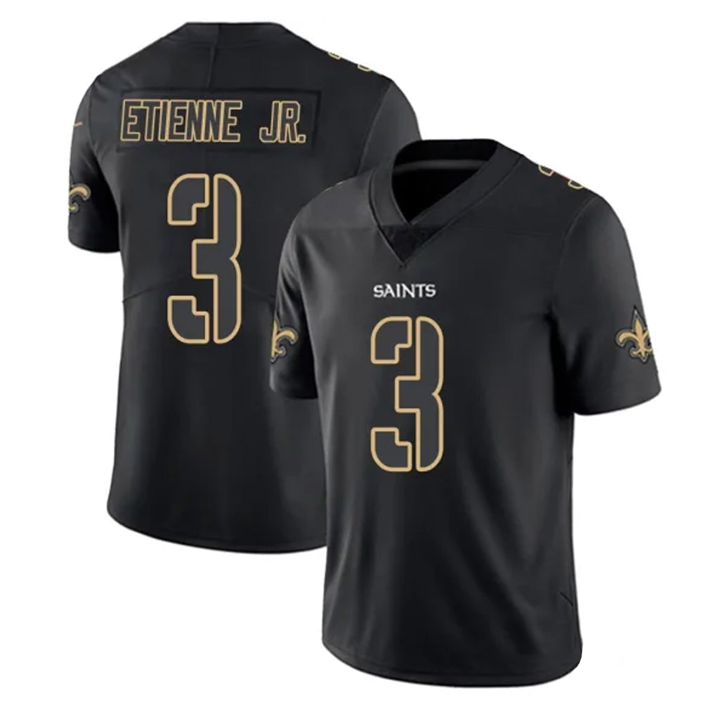 Punc NO.Saints #3 Travis Etienne Jr. Player Black Impact Limited Home Game Stitched Jerseys