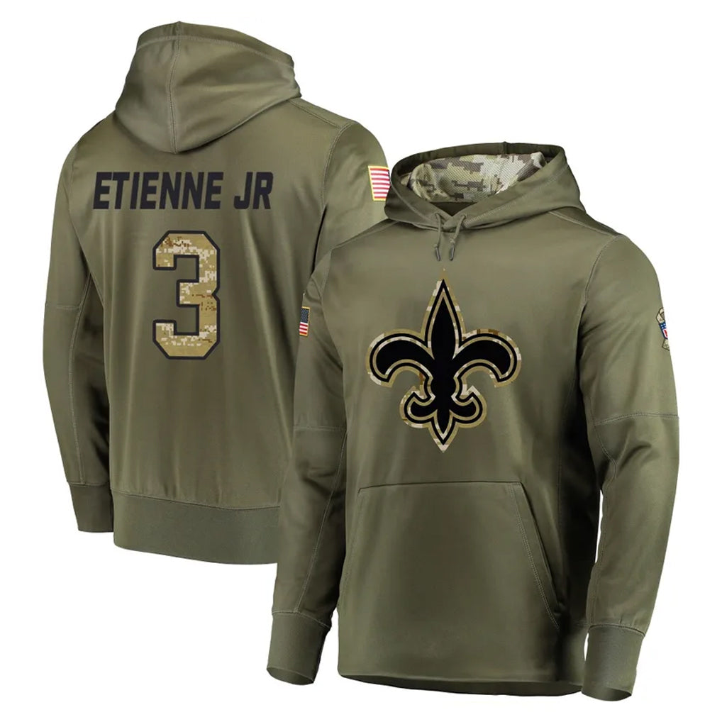 Punc NO.Saints #3 Travis Etienne Jr. Player Olive Salute to Service Pullover Hoodies Home Game Stitched Jerseys