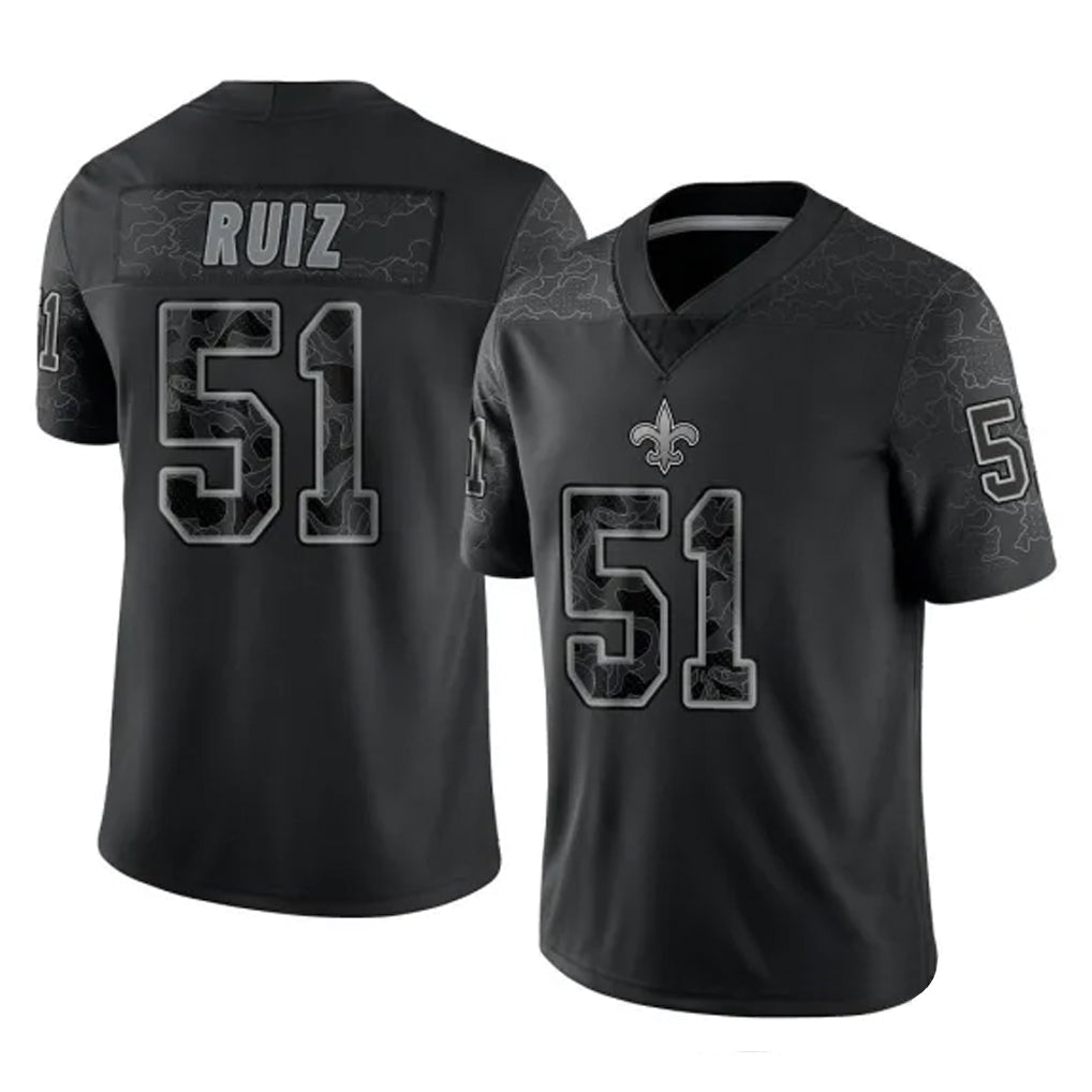 Punc NO.Saints #51 Cesar Ruiz Player Black Limited Reflective Home Game Stitched Jerseys