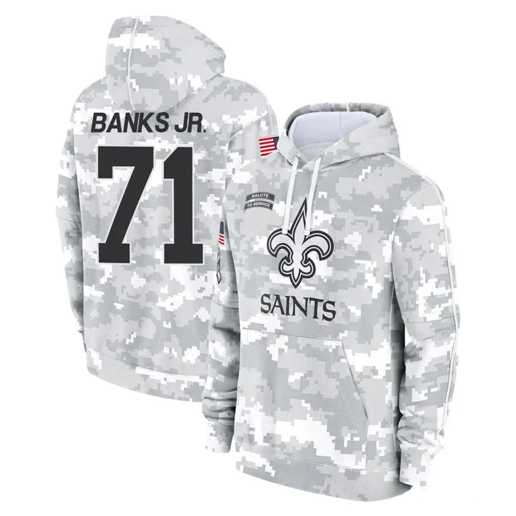 Punc NO.Saints #71 Kelvin Banks Jr. Player Arctic Camo Salute to Service Pullover Hoodies Limited Game Stitched Jerseys