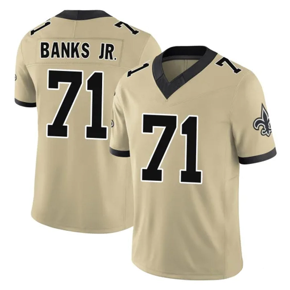 Punc NO.Saints #71 Kelvin Banks Jr. Player Gold Limited Vapor F.U.S.E. Home Game Stitched Jerseys