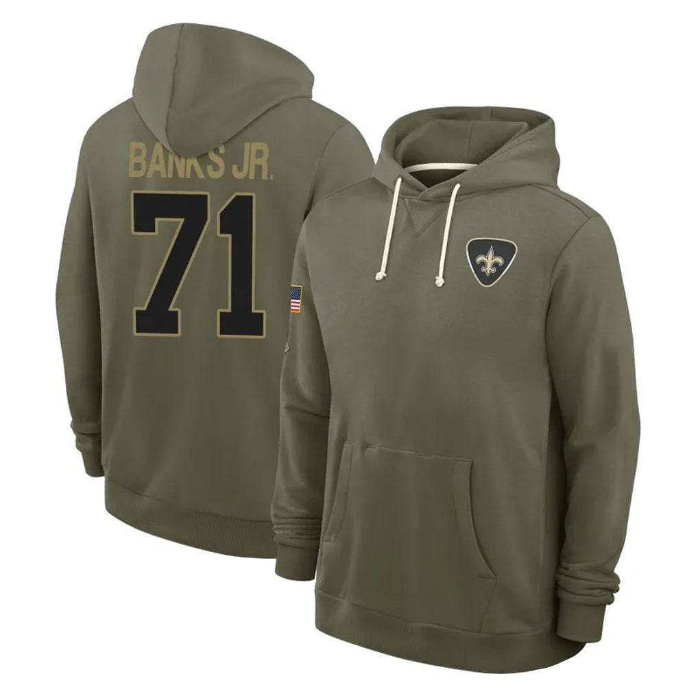 Punc NO.Saints #71 Kelvin Banks Jr. Player Olive Salute to Service Pullover Hoodies Limited Stitched Jerseys
