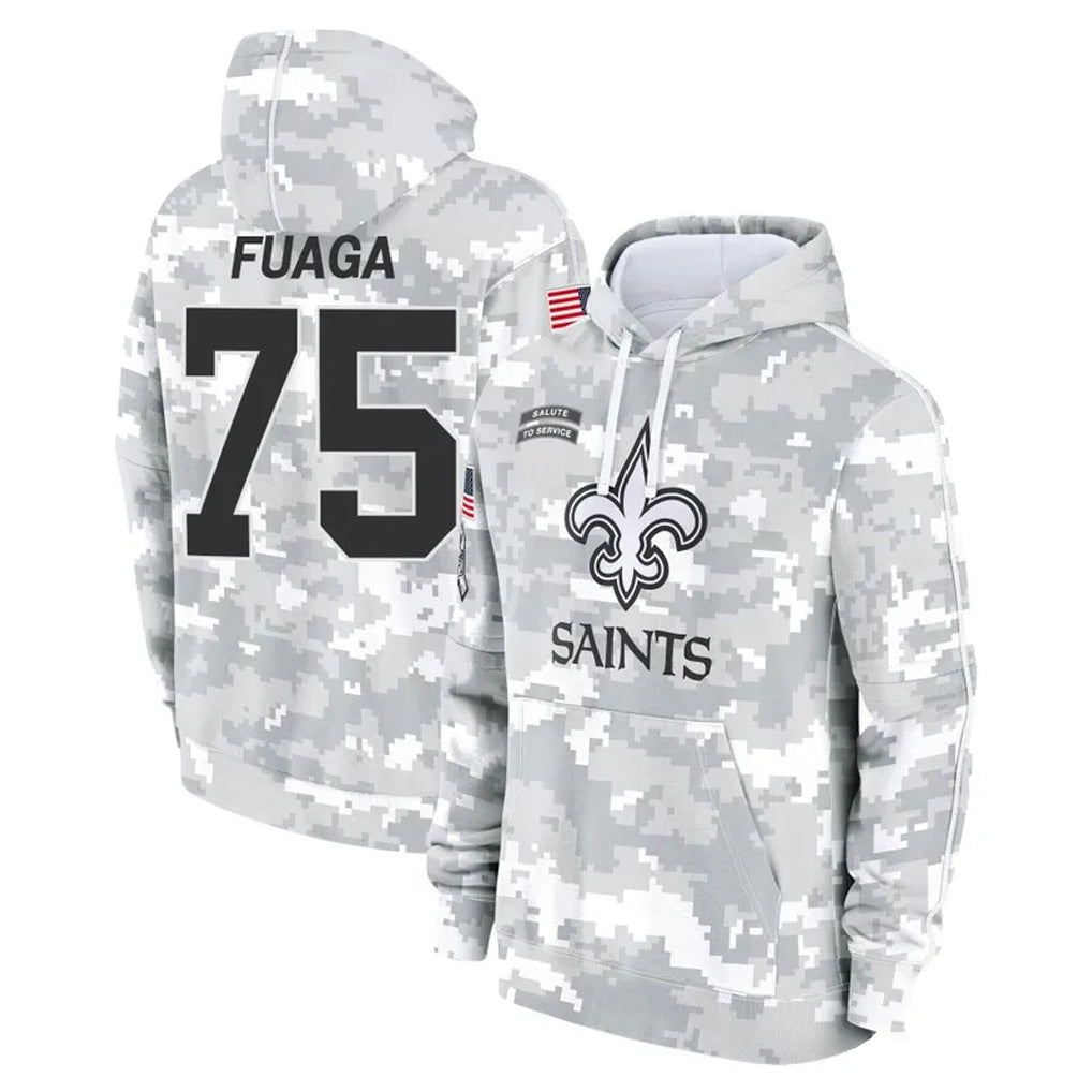 Punc NO.Saints #75 Taliese Fuaga Player Arctic Camo Salute to Service Pullover Hoodies Limited Game Stitched Jerseys