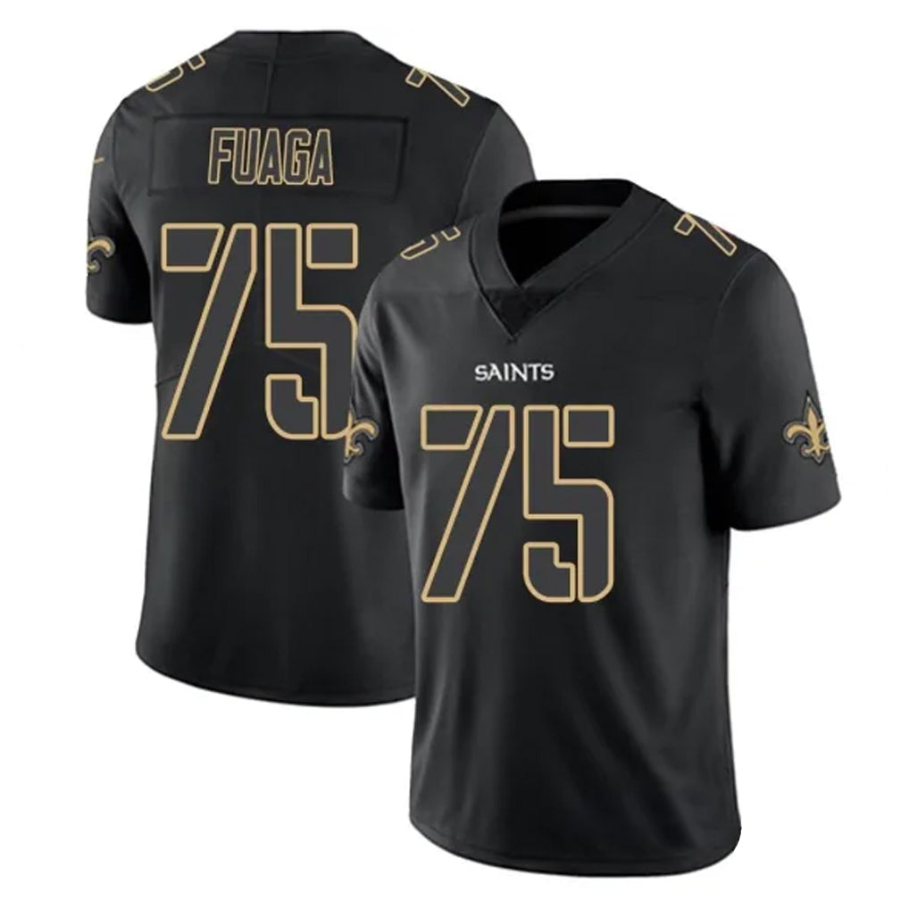 Punc NO.Saints #75 Taliese Fuaga Player Black Impact Limited Home Game Stitched Jerseys