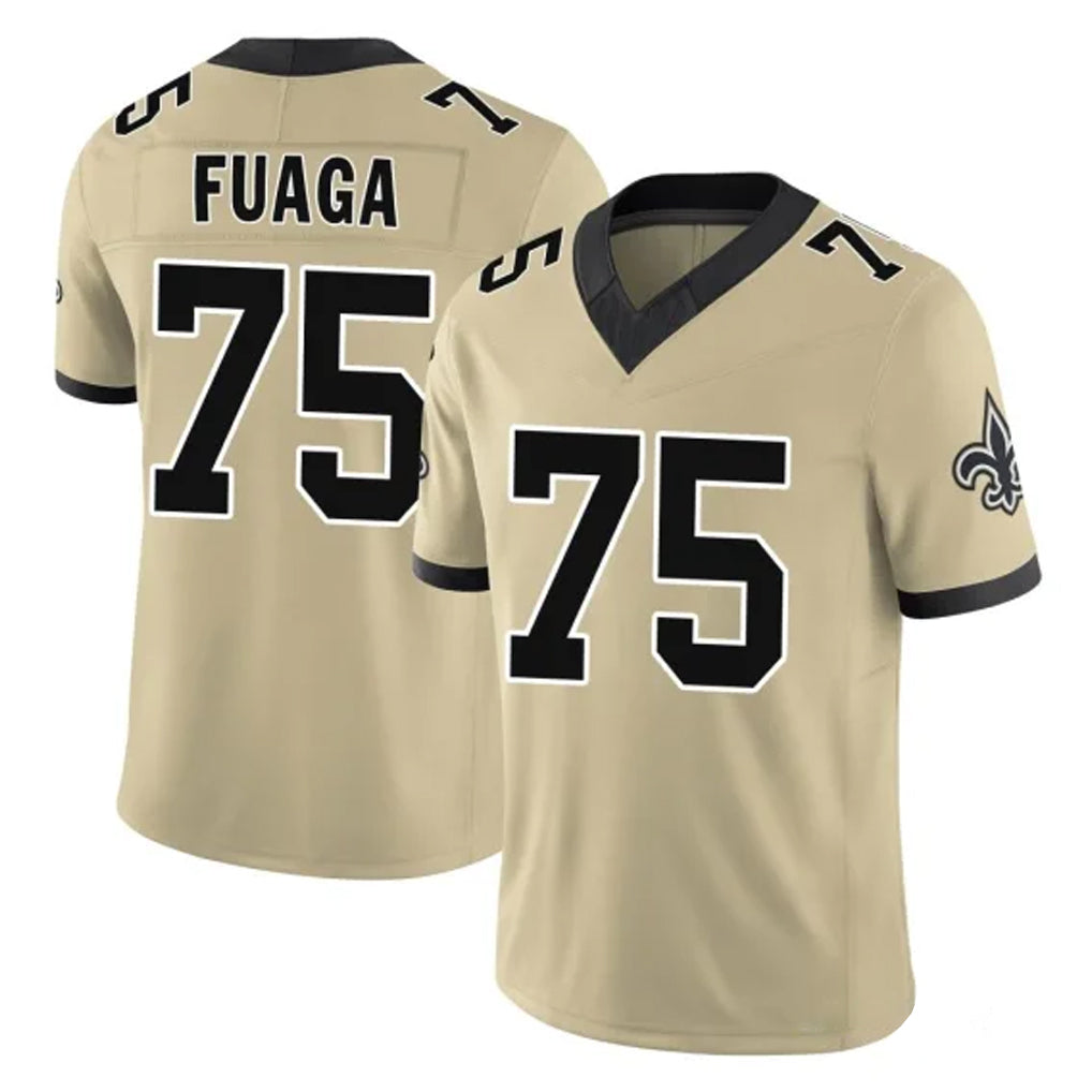 Punc NO.Saints #75 Taliese Fuaga Player Gold Limited Vapor F.U.S.E. Home Game Stitched Jerseys