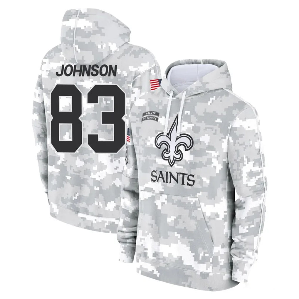Punc NO.Saints #83 Juwan Johnson Player Arctic Camo Salute to Service Pullover Hoodies Limited Game Stitched Jerseys