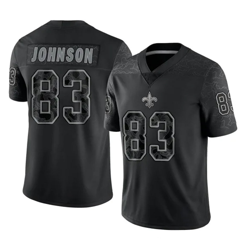 Punc NO.Saints #83 Juwan Johnson Player Black Limited Reflective Home Game Stitched Jerseys