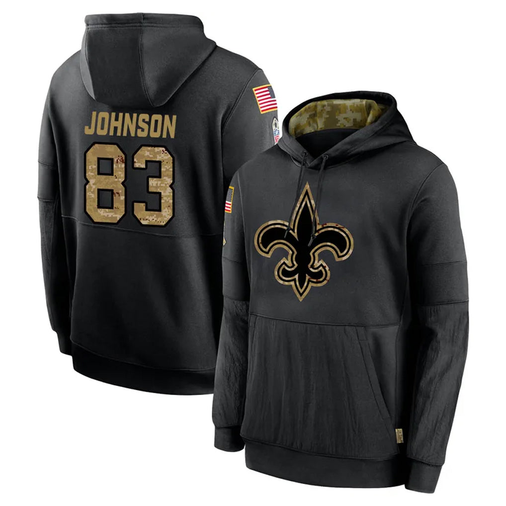 Punc NO.Saints #83 Juwan Johnson Player Black Salute to Service Hoodies Limited Game Stitched Jerseys