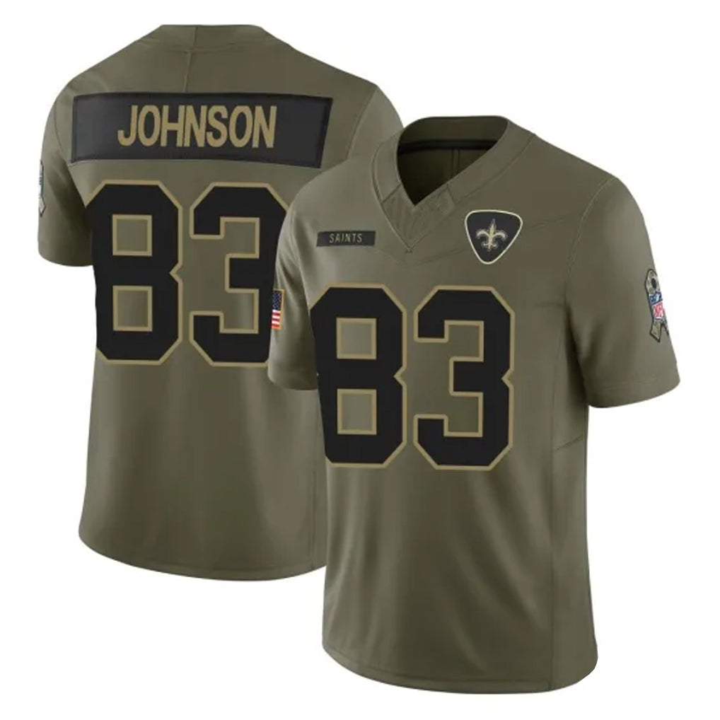 Punc NO.Saints #83 Juwan Johnson Player Olive 2025 Salute To Service Limited Stitched Jerseys