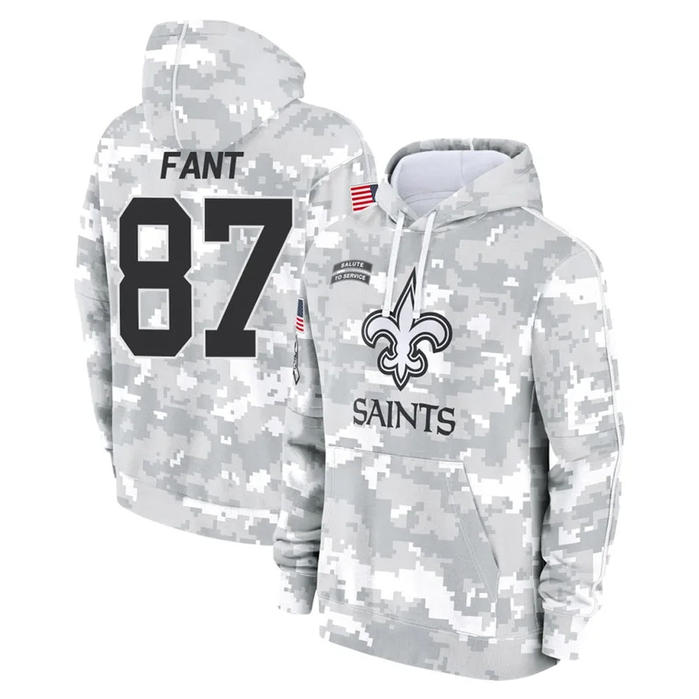 Punc NO.Saints #87 Noah Fant Player Arctic Camo Salute to Service Pullover Hoodies Limited Game Stitched Jerseys