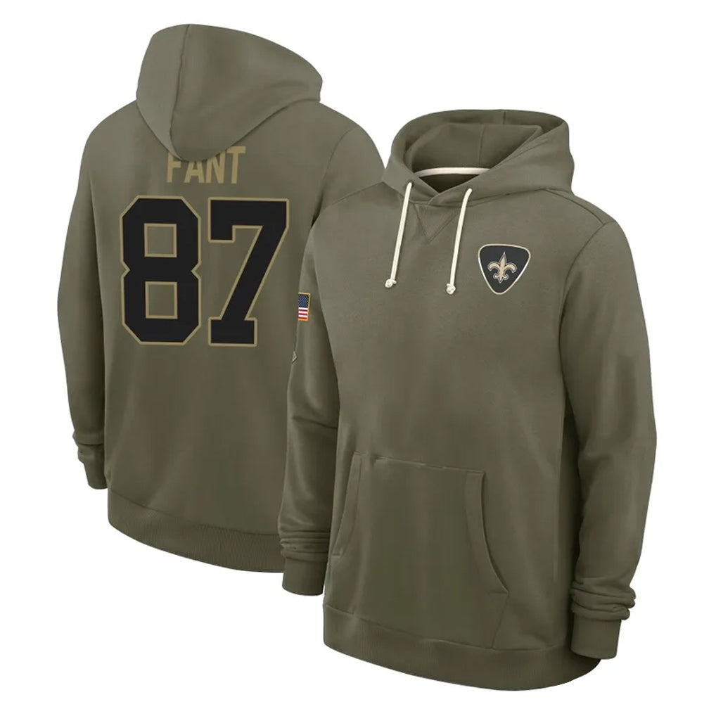 Punc NO.Saints #87 Noah Fant Player Olive Salute to Service Pullover Hoodies Limited Stitched Jerseys