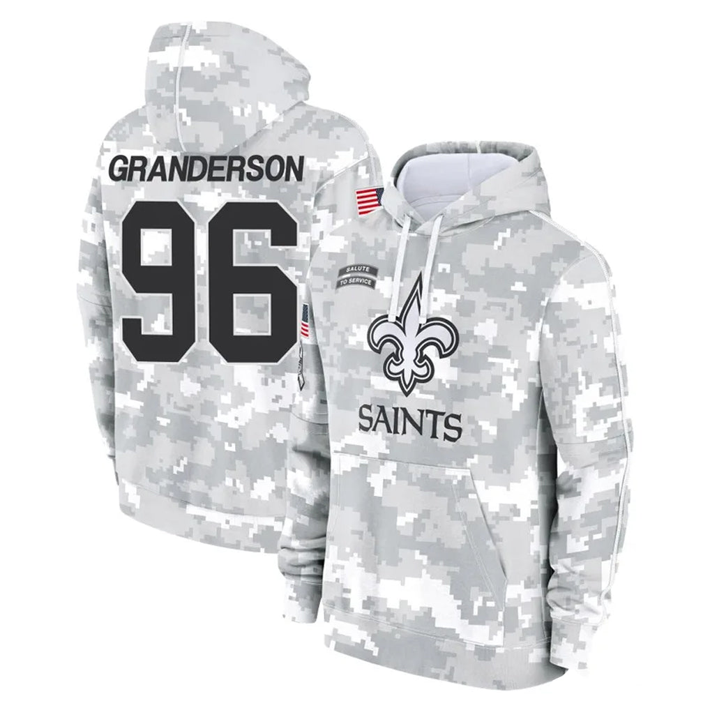 Punc NO.Saints #96 Carl Granderson Player Arctic Camo Salute to Service Pullover Hoodies Limited Game Stitched Jerseys