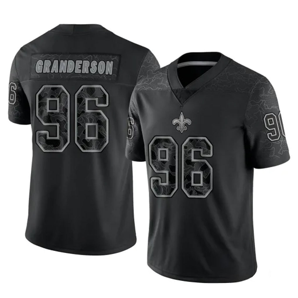 Punc NO.Saints #96 Carl Granderson Player Black Limited Reflective Home Game Stitched Jerseys