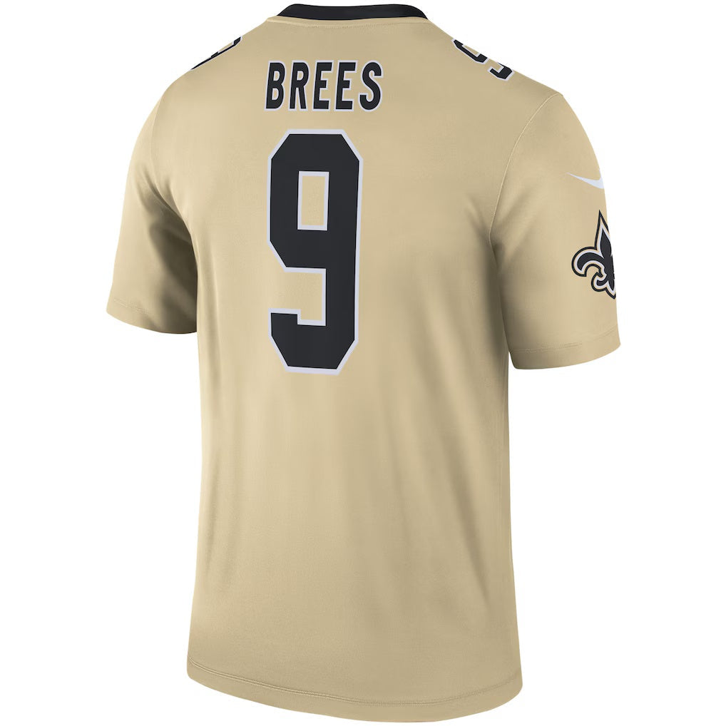 Punc NO.Saints #9 Drew Brees Gold Inverted Legend Stitched Jerseys