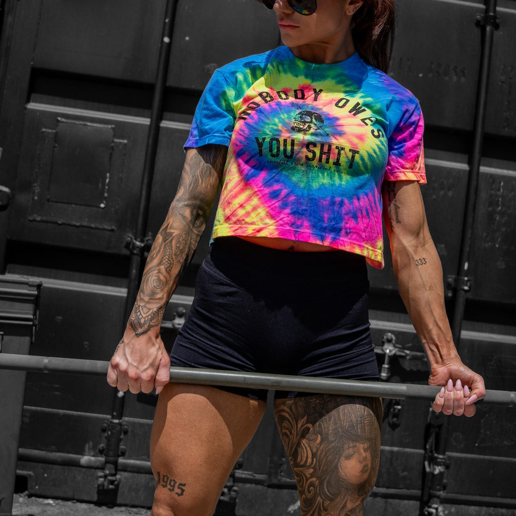 Crovyie cheap jerseys Ordering Nobody Owes You Shit Skull Women's Crop Heavyweight Tee