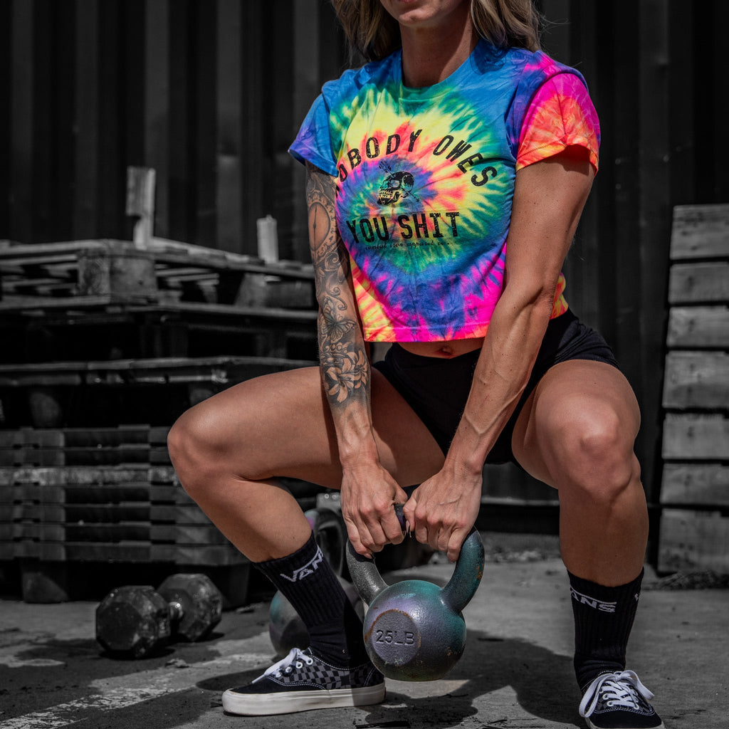 Crovyie cheap jerseys Ordering Nobody Owes You Shit Skull Women's Crop Heavyweight Tee