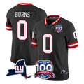 Punc NY.Giants #0 Brian Burns Player Black 100th Season & State Patch Vapor Limited Home Game Stitched Jerseys