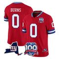 Punc NY.Giants #0 Brian Burns Player Red 100th Season & State Patch Vapor Limited Home Game Stitched Jerseys