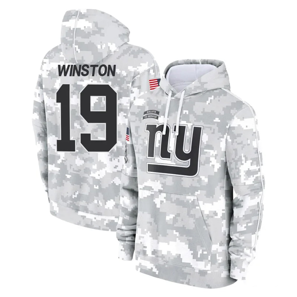 Punc NY.Giants #19 Jameis Winston Player Arctic Camo Salute to Service Pullover Hoodies Limited Game Stitched Jerseys
