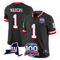 Punc NY.Giants #1 Malik Nabers Player Black 100th Season & State Patch Vapor Limited Home Game Stitched Jerseys