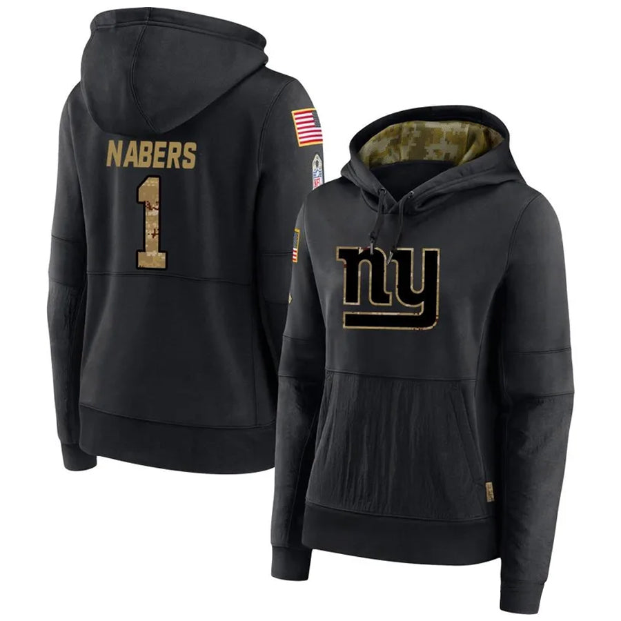 Punc NY.Giants #1 Malik Nabers Player Black Salute to Service Hoodies Stitched Jerseys